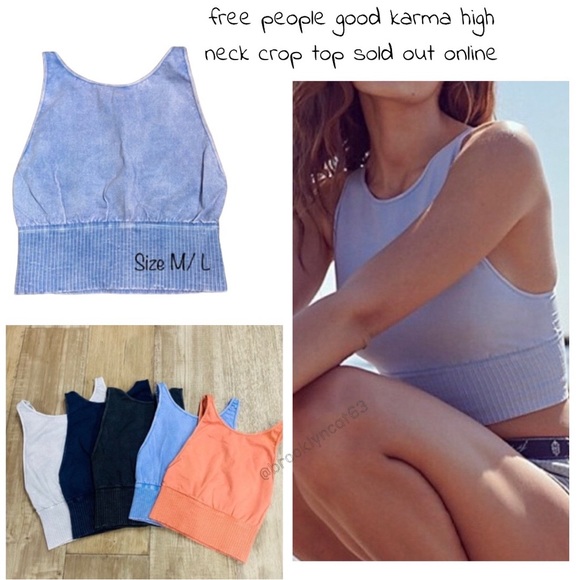 FREE PEOPLE GOOD KARMA HIGH NECK CROP TOP SOLD OUT STYLE! Light BLUE M L - Picture 4 of 10